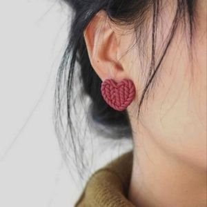 Polymer Clay Knit Heart Studs - Fuschia
